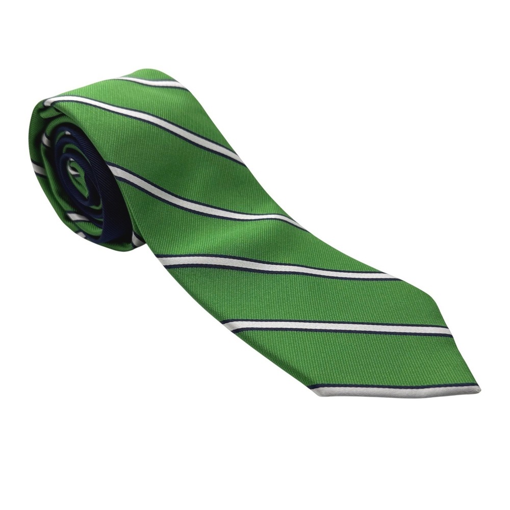 Tommy Hilfiger VTG Necktie Green Navy Striped Preppy Silk Classic Designer Mens